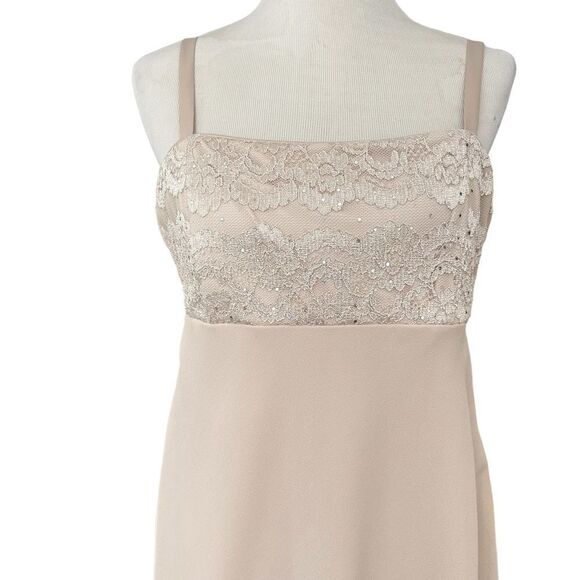 Formal Neutral Prom Wedding Sleeveless Lace Y2K Beaded Flowy Sheer Mini Dress - Picture 4 of 13